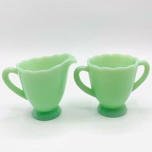 Vintage Mosser Glass Jadeite Green Creamer & Sugar Bowl Set